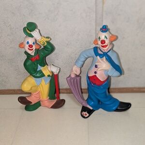 Vintage 60s Set of 2 Atlantic Mold Ceramic Circus Creepy Clown Figurines